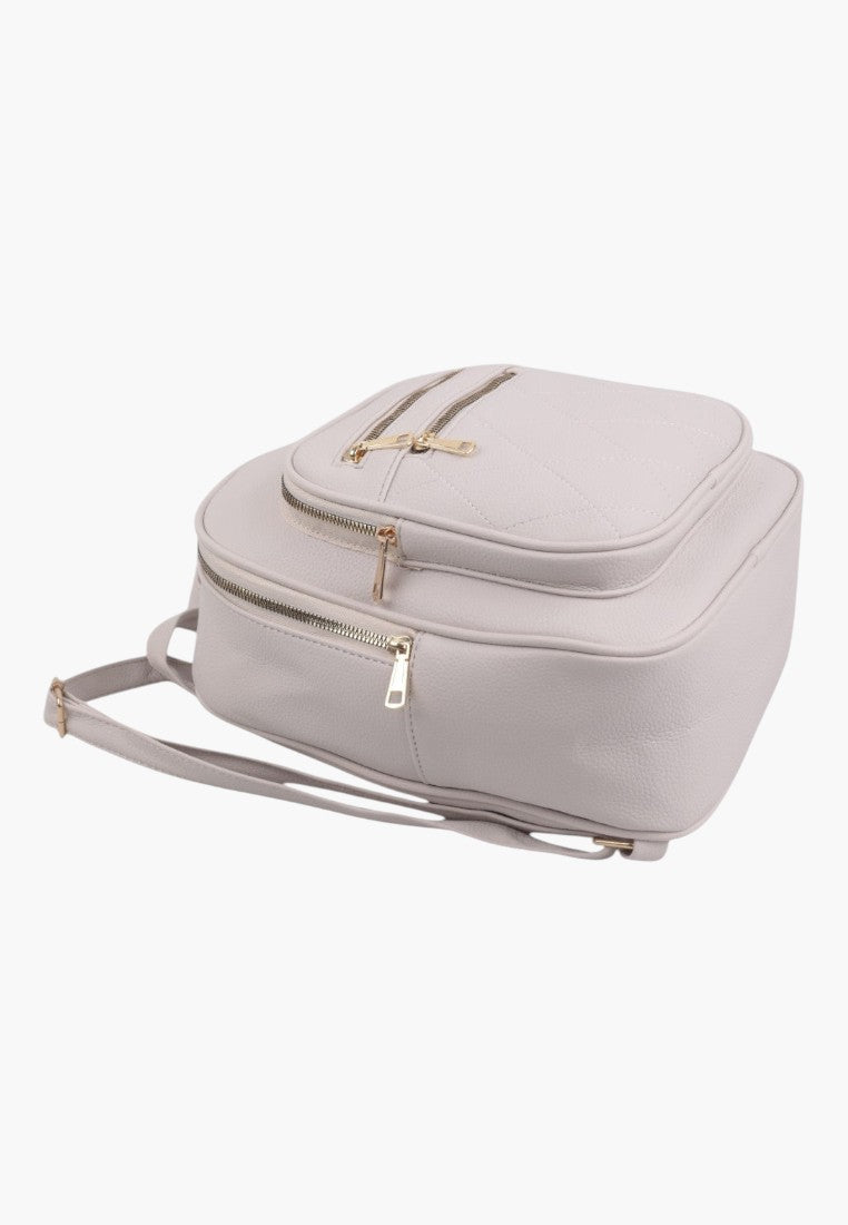 Falio beige urban backpack made of eco-leather with quilted front pocket and gold zippers