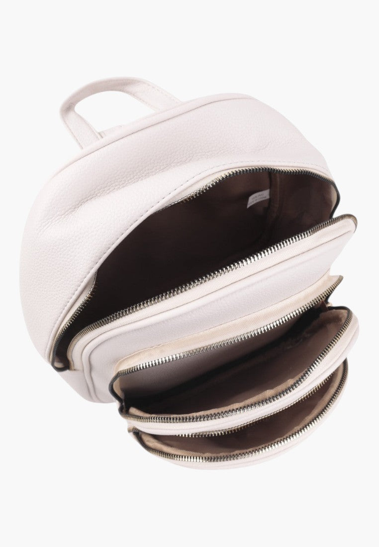 Falio beige urban women's backpack made of eco-leather with multiple zippered compartments and a top handle