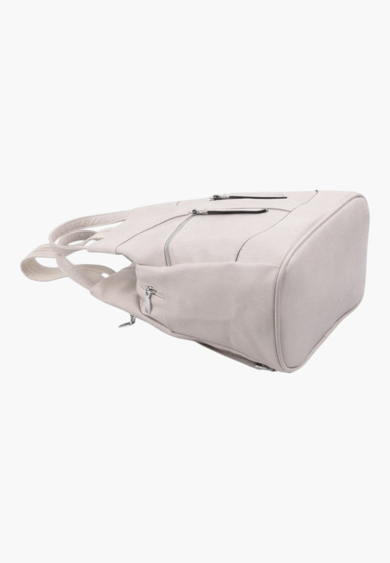 Falio beige urban women's backpack made of eco-leather with multiple zippered compartments, side view