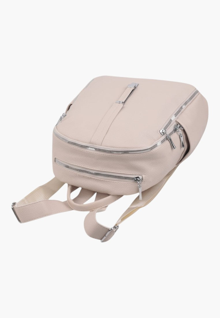 Falio beige urban backpack made of eco-leather with multiple zippered compartments and adjustable straps
