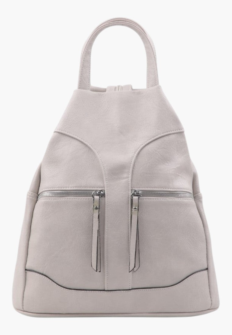 Falio beige urban backpack made of eco-leather with two front zippered pockets and a top handle