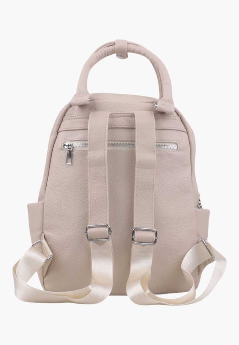 Falio beige urban backpack made of eco-leather with adjustable straps and multiple zippered pockets