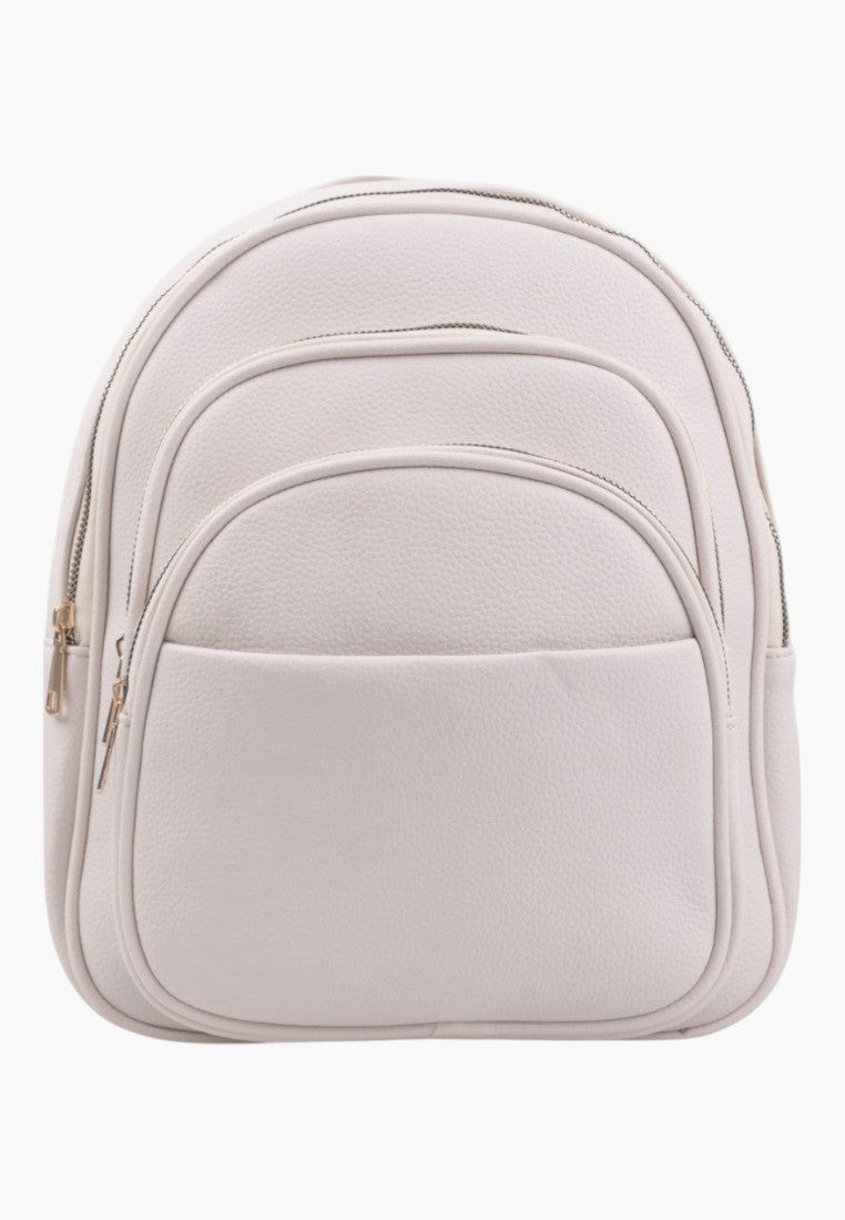 Falio beige urban backpack made of eco-leather with multiple zippered compartments and a spacious design.
