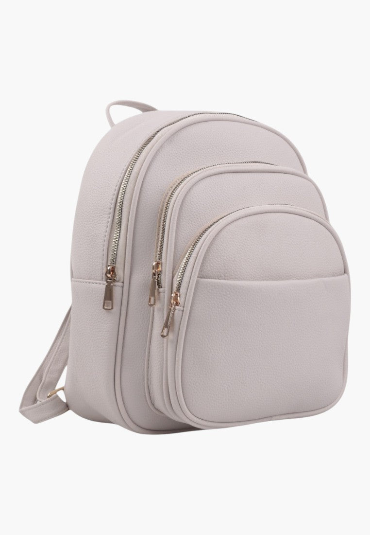 Falio beige urban women's backpack made of eco-leather with multiple zippered compartments and a modern design.