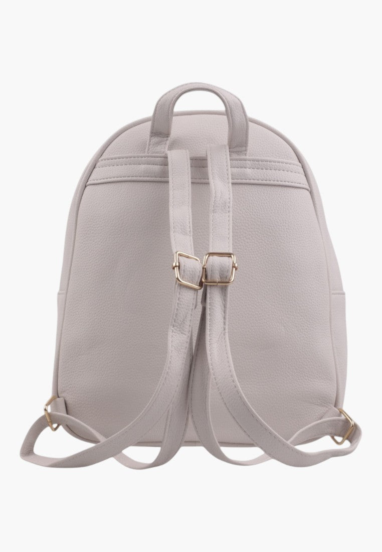 Falio beige urban backpack made of eco-leather with adjustable straps, back view of a compact city bag