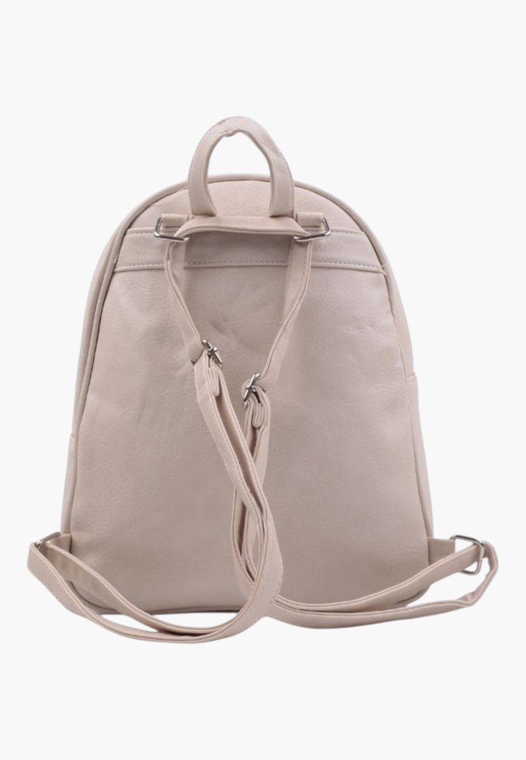 Falio beige faux leather urban backpack, back view showing adjustable straps and minimalist design.