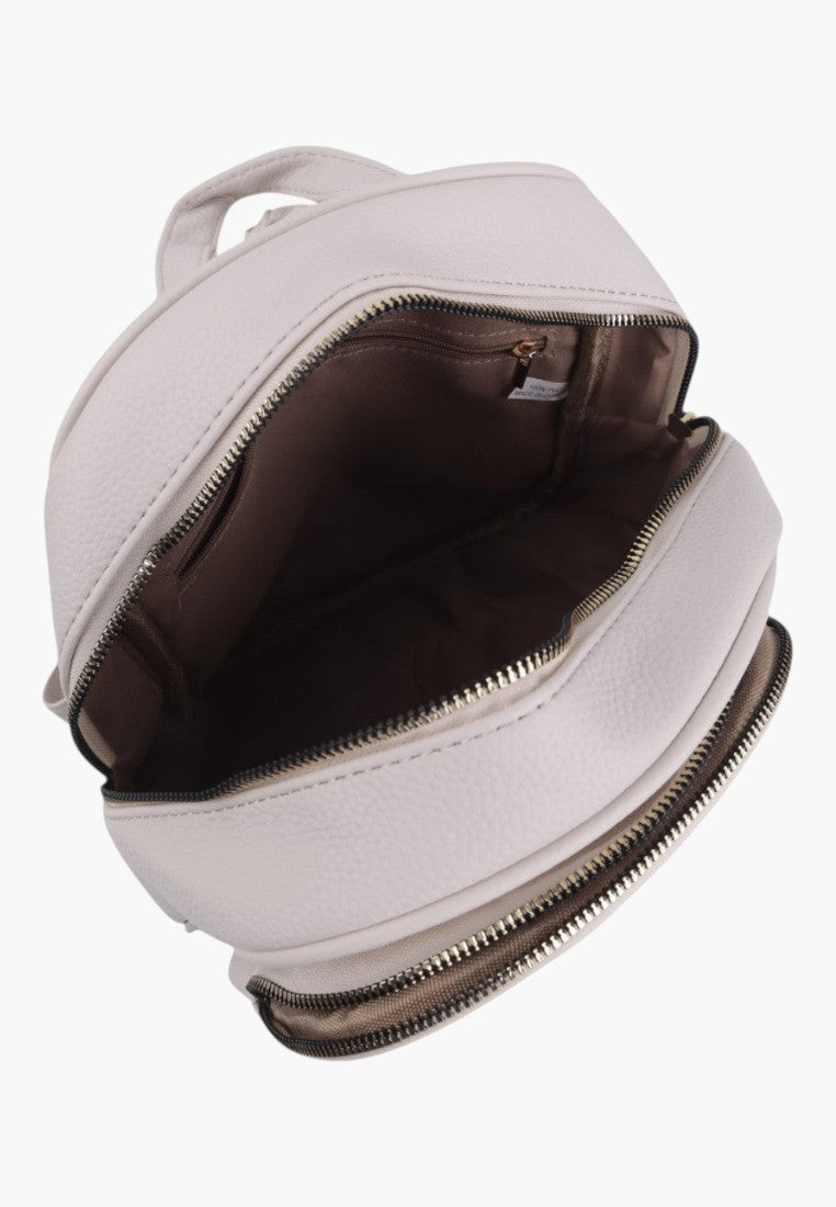 Falio beige faux leather urban backpack with open main compartment and zippered front pocket