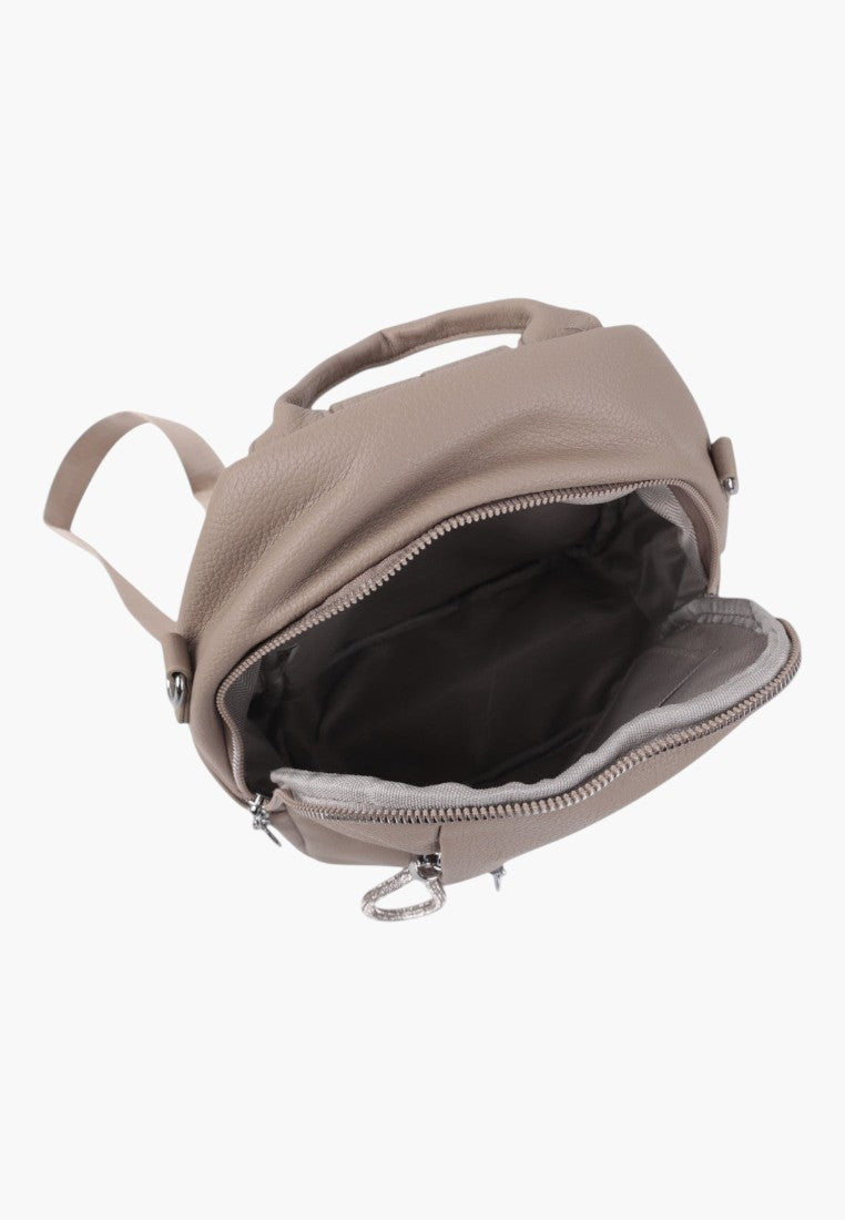 Falio beige faux leather urban backpack with open zippered main compartment and top handle