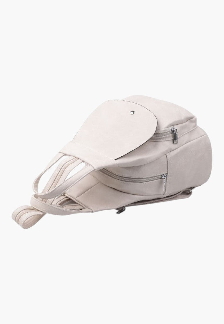 Falio beige faux leather A4 urban backpack with multiple zippered pockets and a spacious main compartment