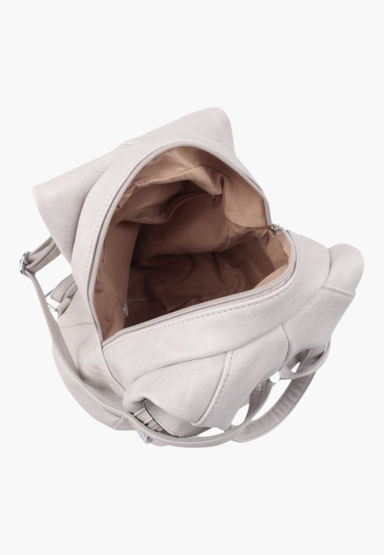 Falio beige faux leather A4 urban backpack with an open zippered main compartment and internal pockets