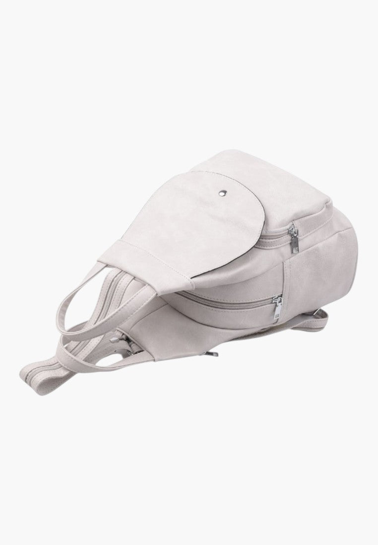 Falio beige faux leather urban backpack with multiple zippered pockets and A4 capacity for daily use
