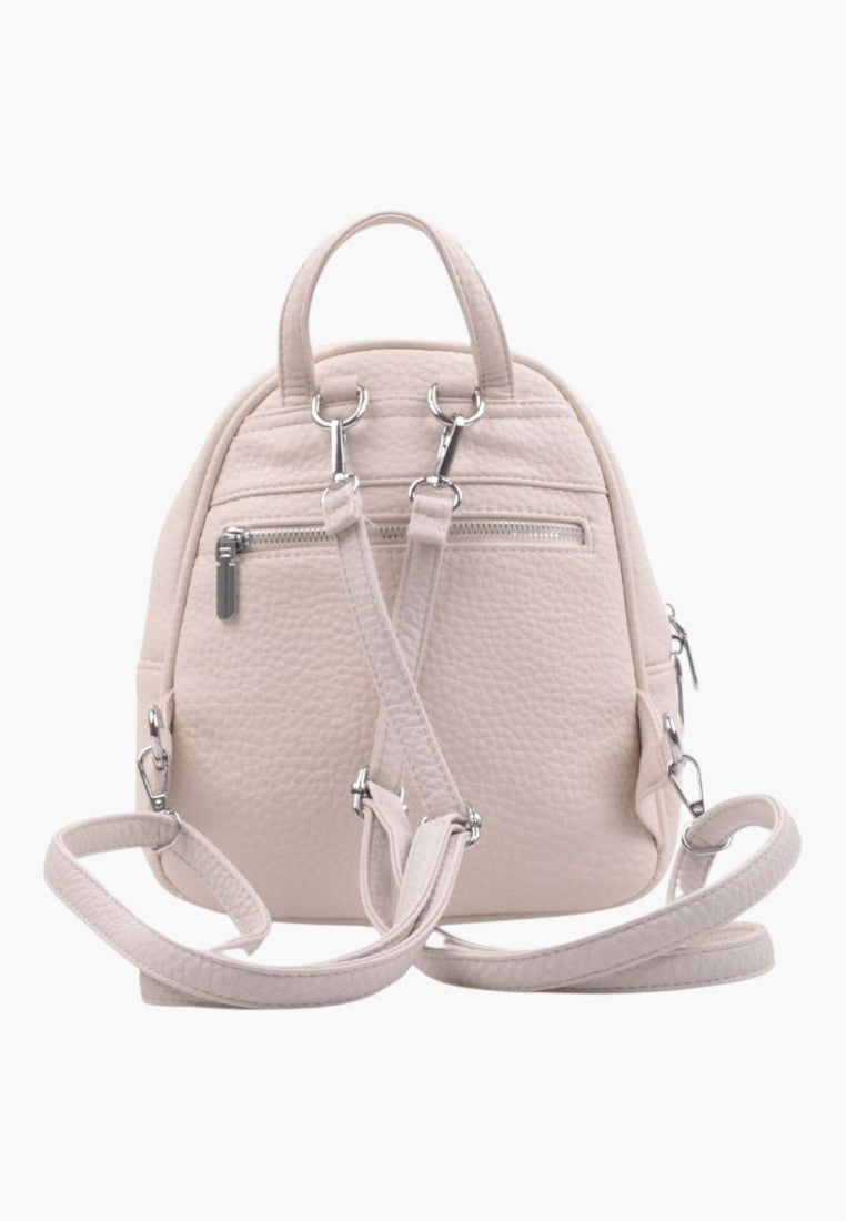 Falio small beige faux leather city backpack with adjustable straps and back zipper pocket