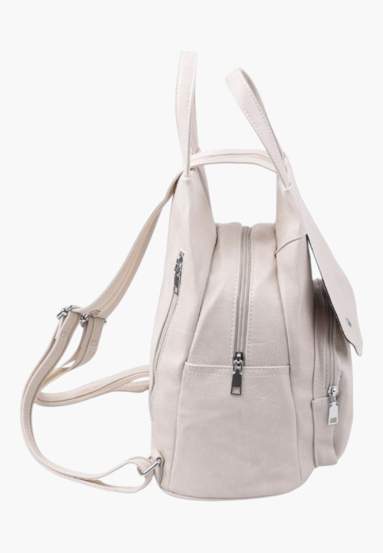 Falio beige faux leather urban backpack with multiple zippered pockets and A4 capacity, side view