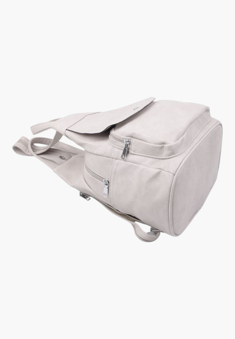 Falio beige faux leather urban backpack with multiple zipper pockets and A4 capacity for daily use