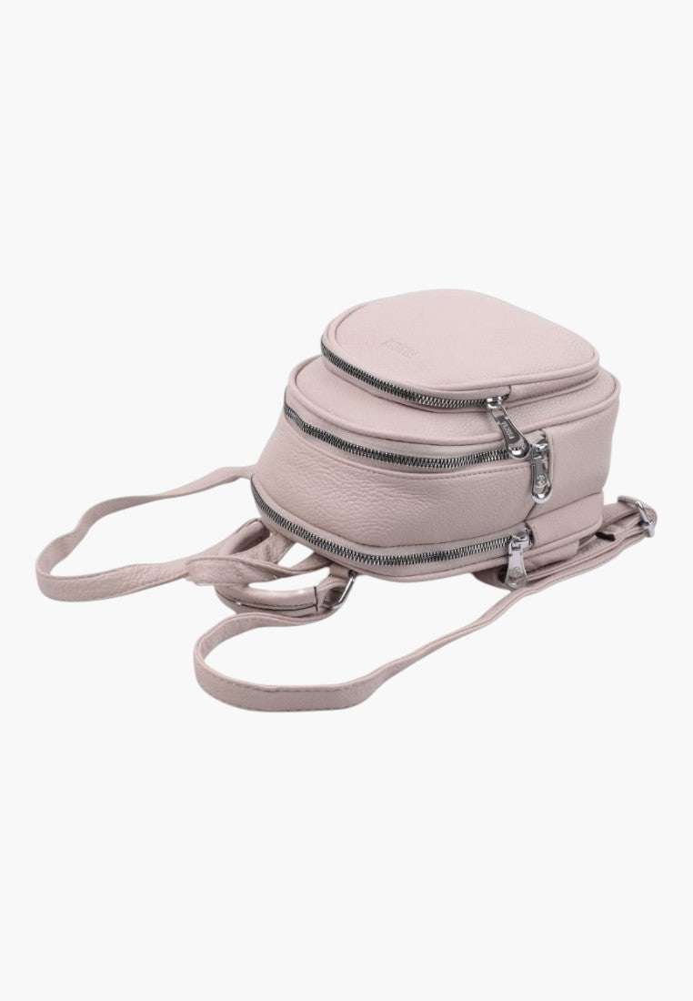 Falio beige faux leather urban mini backpack with two zippered compartments and adjustable straps