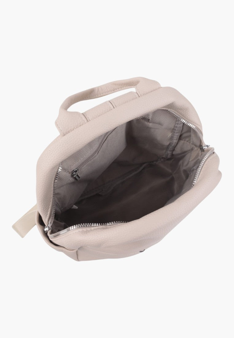 Falio beige faux leather urban backpack with open main compartment and interior zipper pocket