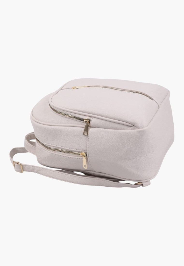 Falio beige faux leather urban backpack with gold zippers and spacious A4 capacity for daily use