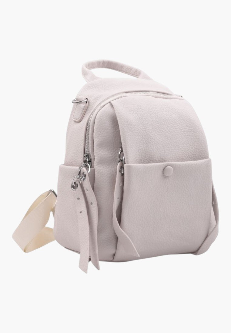 Falio beige faux leather urban backpack with multiple pockets and a compact 8L design for daily use.