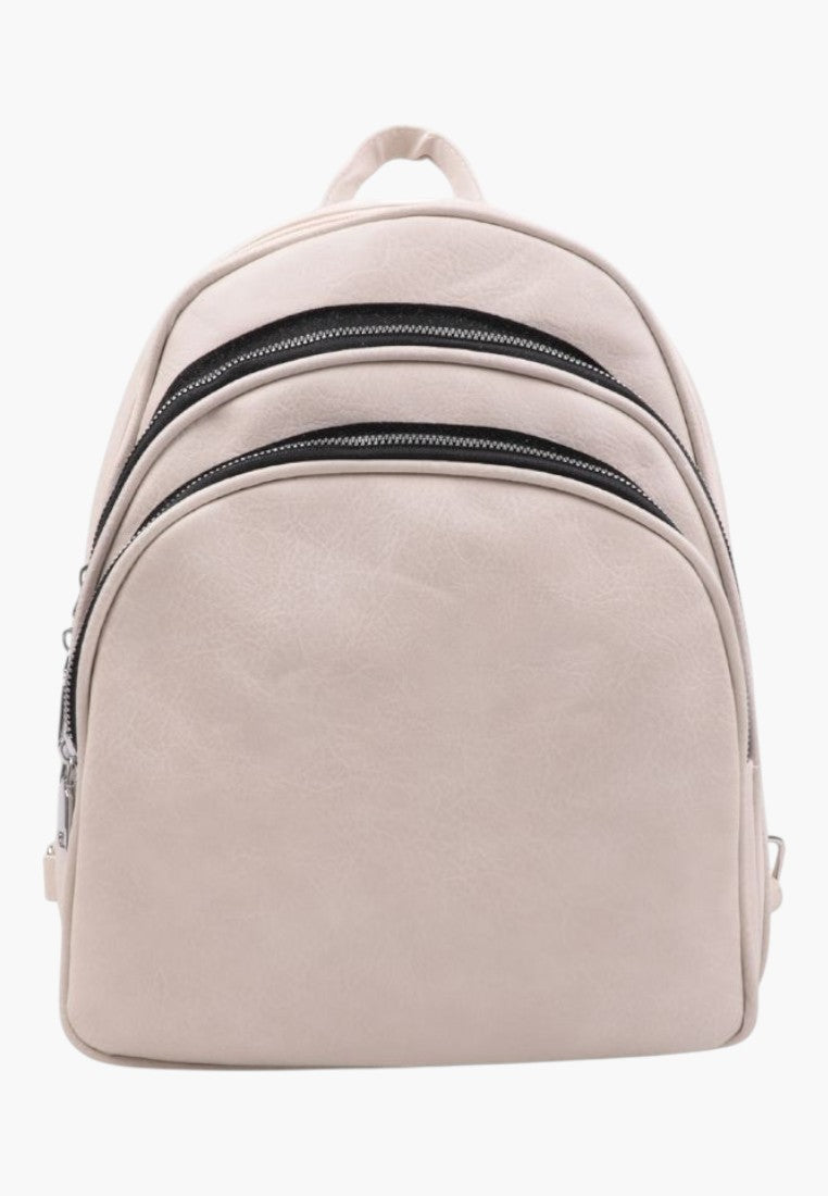Falio beige faux leather urban backpack with three zippered compartments and A4 capacity