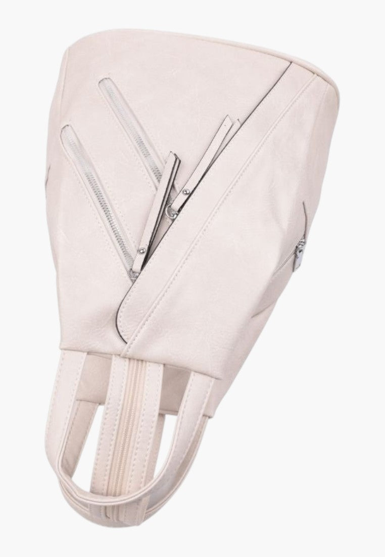 Falio beige faux leather urban backpack with multiple zippered compartments and A4 capacity for daily use