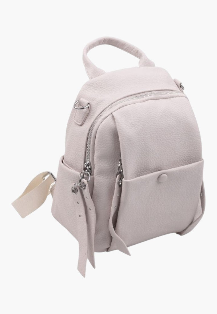 Falio beige faux leather urban backpack with multiple pockets and zipper closures for women