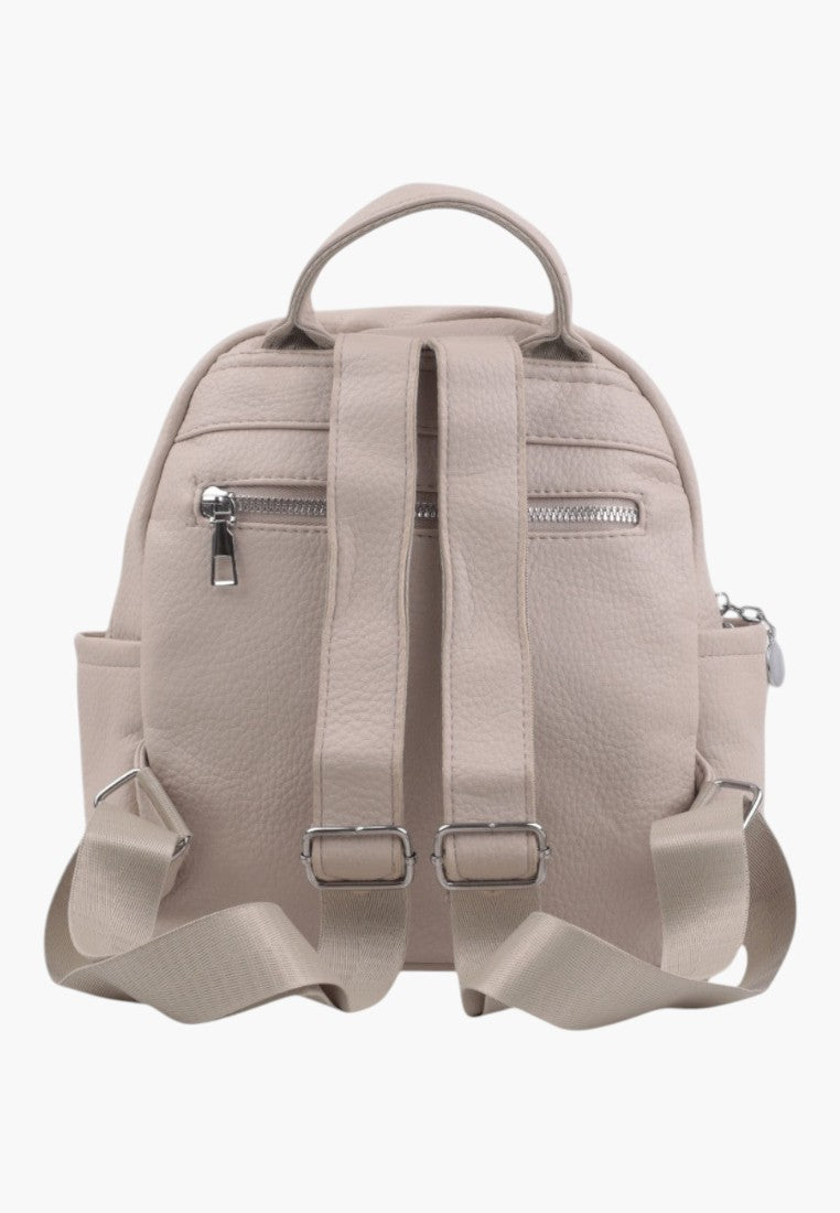Falio urban women's backpack in beige faux leather with adjustable straps and back zipper pocket