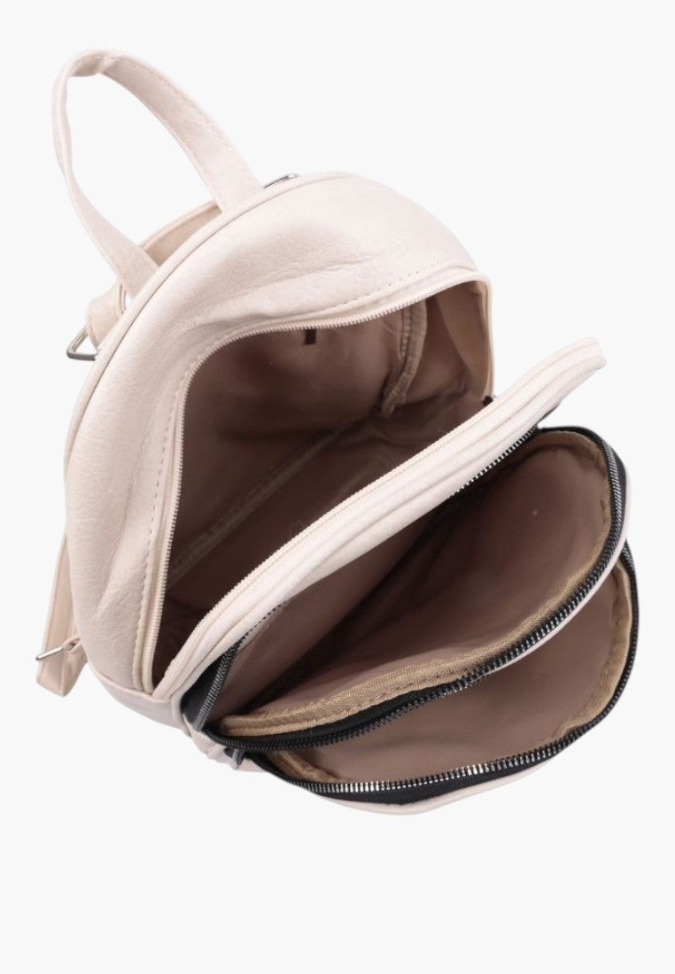Falio beige faux leather urban backpack with multiple zippered compartments and a spacious interior