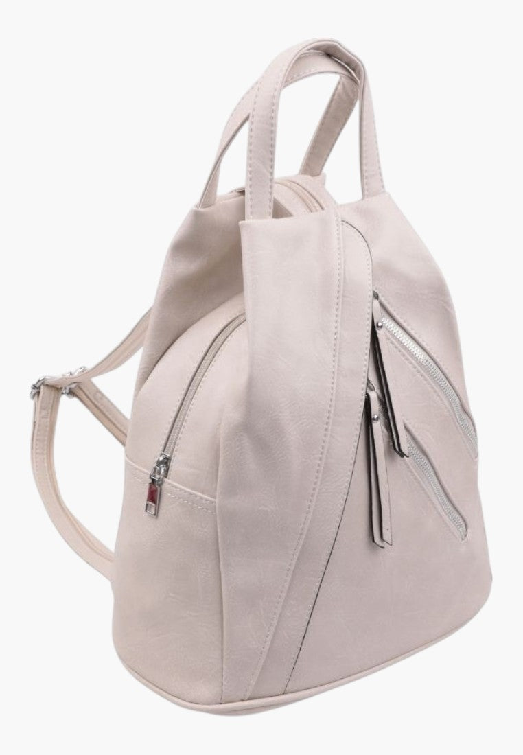 Falio beige faux leather urban backpack with multiple zippered compartments and A4 capacity for daily use