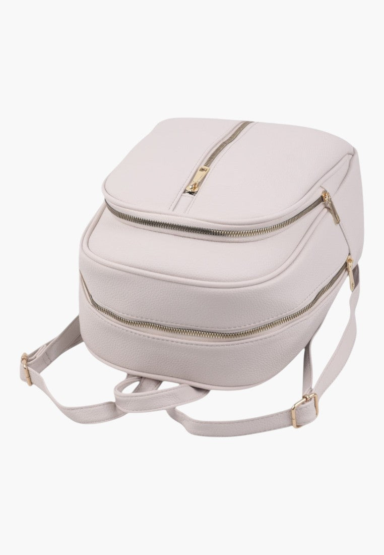 Falio beige faux leather urban backpack with gold zippers and spacious A4 compartment for daily use