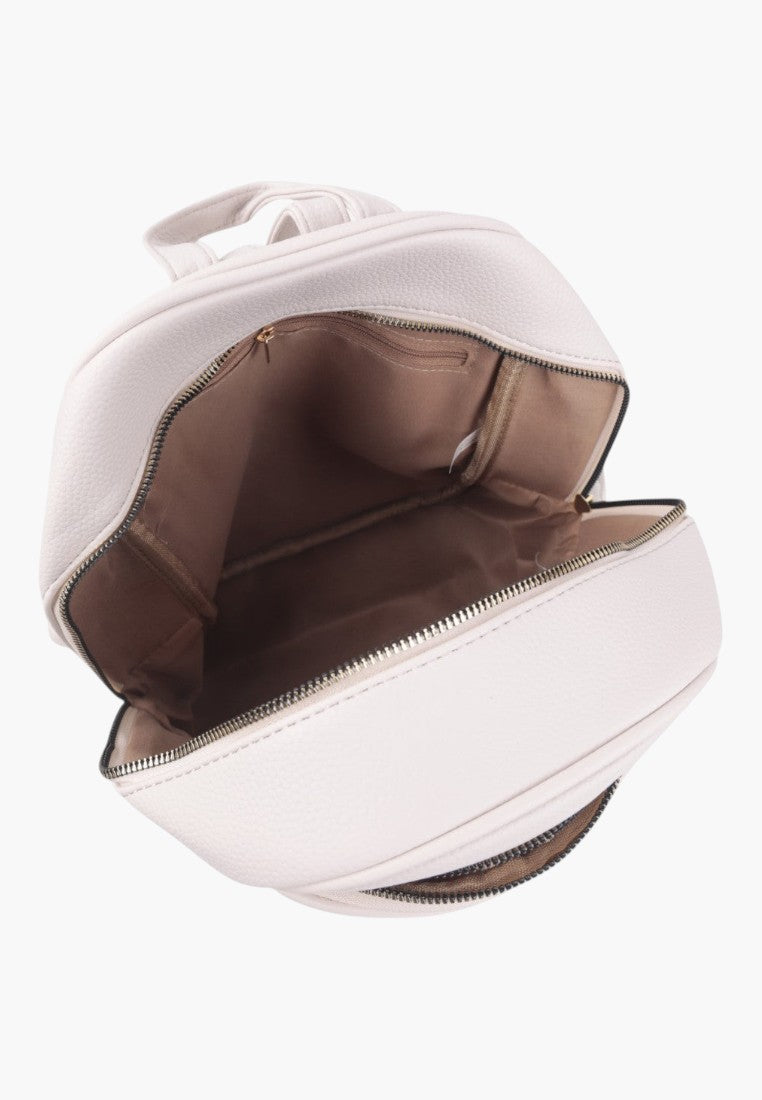 Falio beige faux leather urban backpack with open main compartment and zip closure for school or daily travel