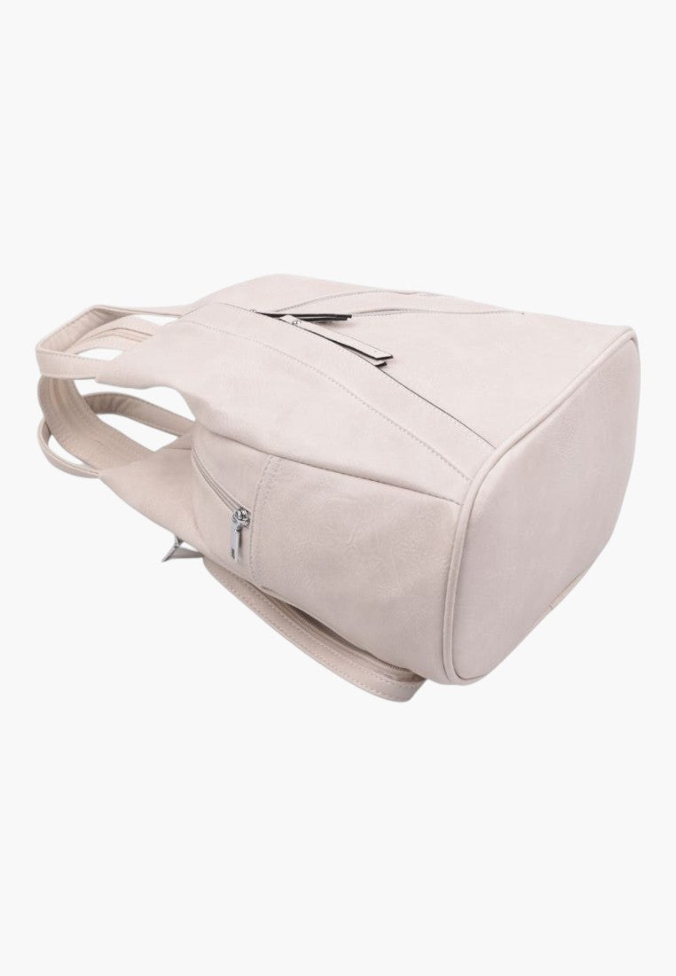 Falio beige faux leather urban backpack with multiple zippered compartments and A4 capacity