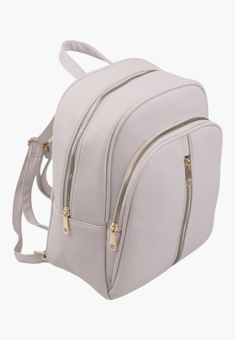 Falio beige faux leather urban backpack with gold zippers and spacious compartments for daily use