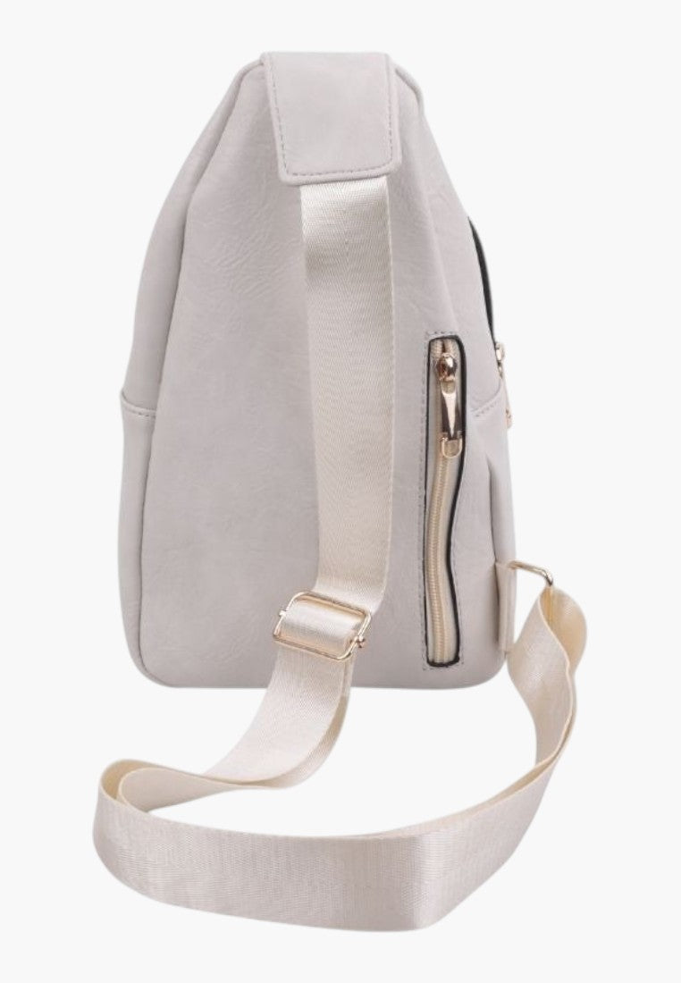 Falio beige faux leather urban backpack with adjustable strap and side zipper pocket