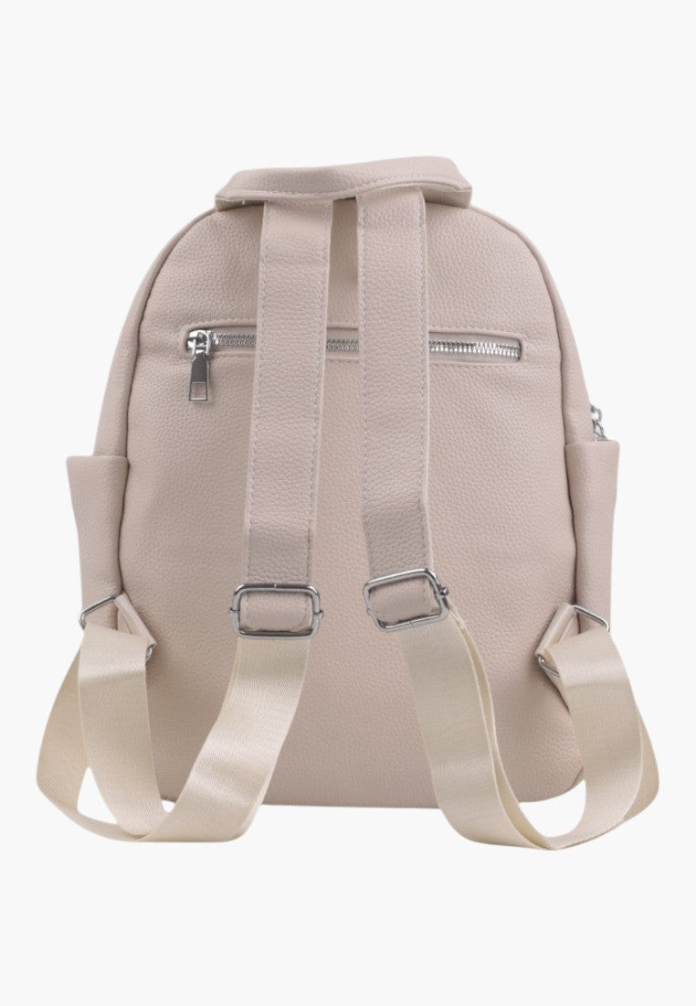 Falio beige faux leather urban backpack with adjustable straps and back zipper pocket