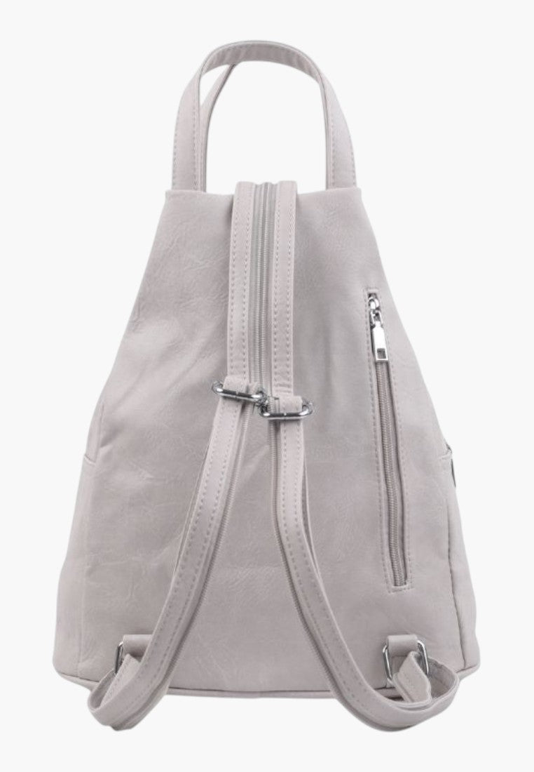 Falio beige faux leather urban backpack with adjustable straps and secure zippered back pocket