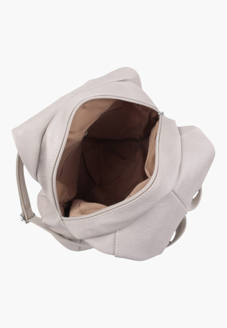 Falio beige faux leather urban backpack with open zippered main compartment and fabric lining