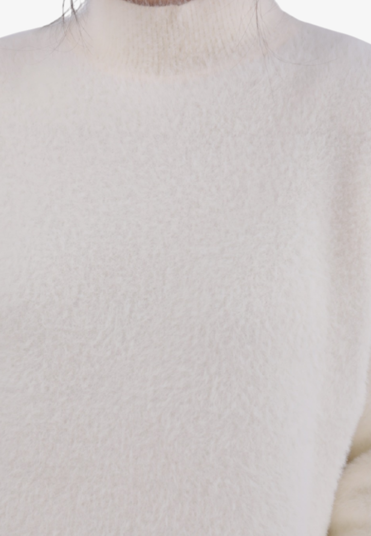 Falio beige mock neck sweater made of a soft wool and cashmere blend with a minimalist regular fit design