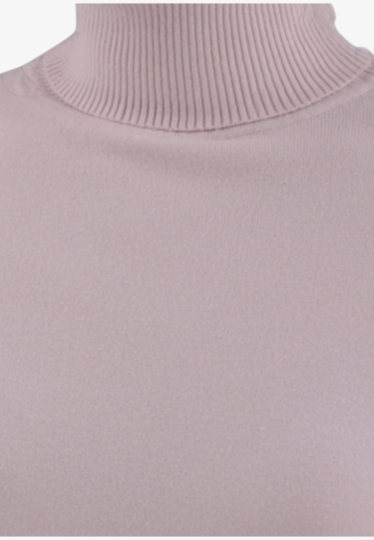 Falio beige mock neck sweater for women made from a soft viscose blend with a ribbed collar detail