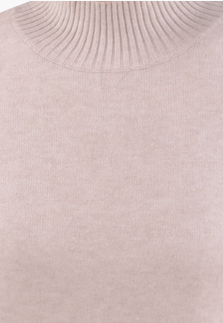 Falio plus size beige sweater with a ribbed mock neck collar made from a soft viscose blend fabric