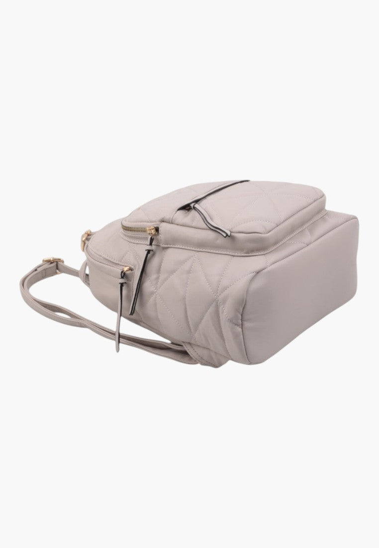 Falio beige urban backpack in quilted eco-leather with zippered compartments and adjustable straps