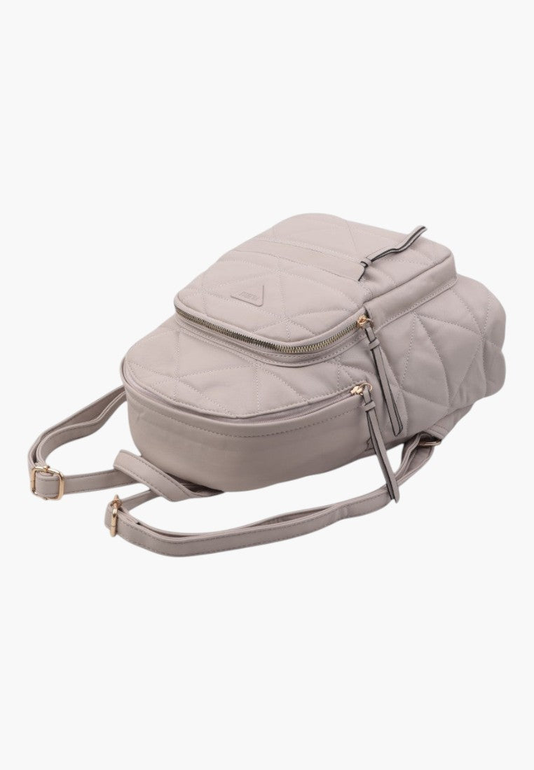 Falio beige quilted urban backpack made of eco-leather with zippered compartments and adjustable straps