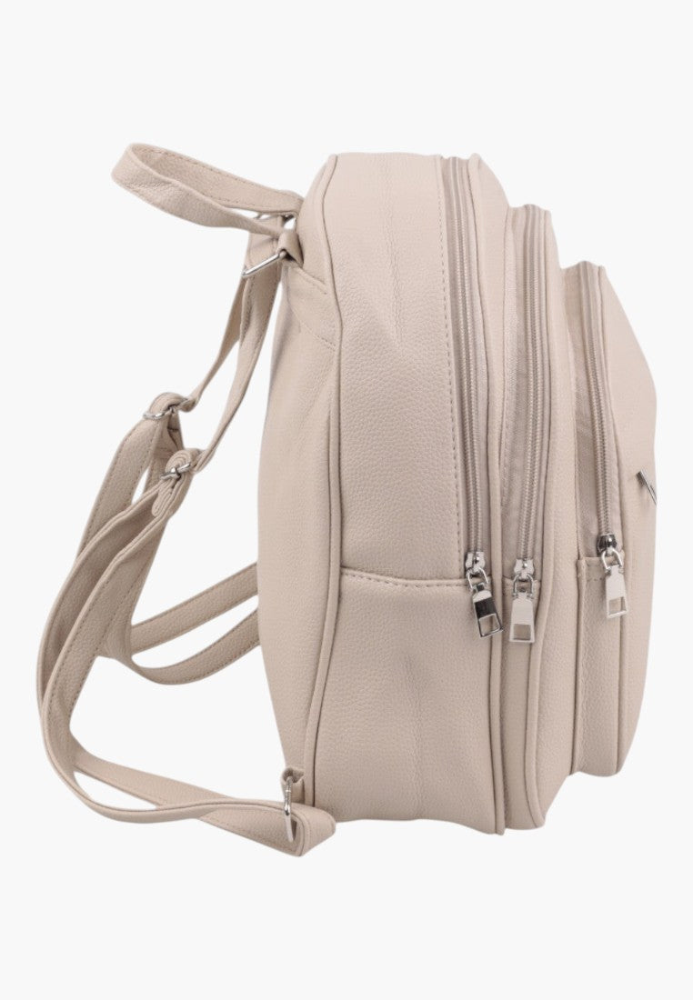 Falio stylish beige urban women's backpack with multiple zippered compartments and adjustable shoulder straps