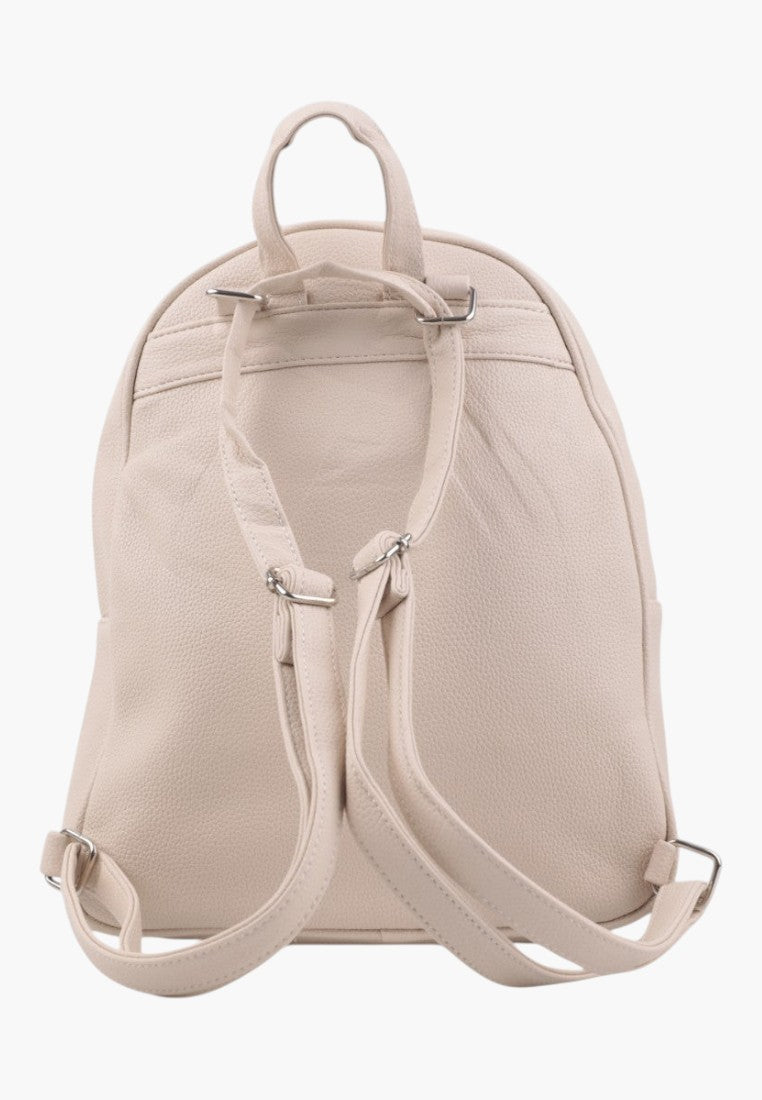 Back view of a beige Falio urban women's backpack with adjustable straps and a top handle