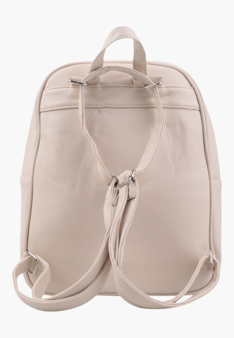 Falio beige urban women's backpack with adjustable straps and a minimalist design, back view.