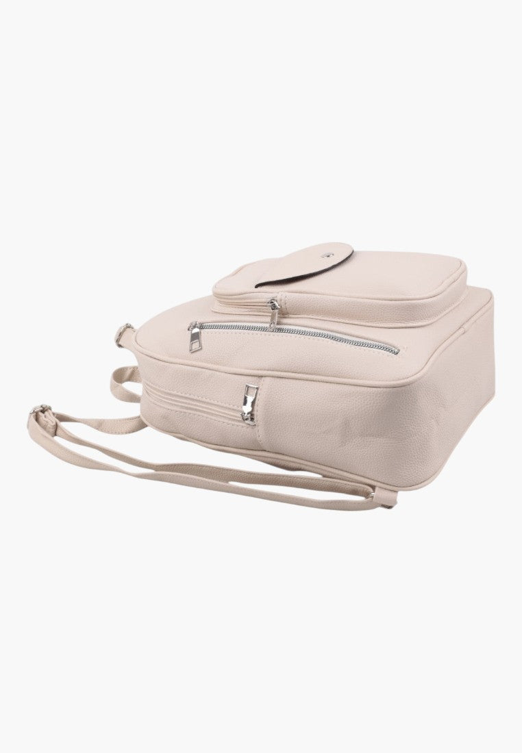 Falio beige urban women's backpack with a front zippered pocket and adjustable straps for daily use.