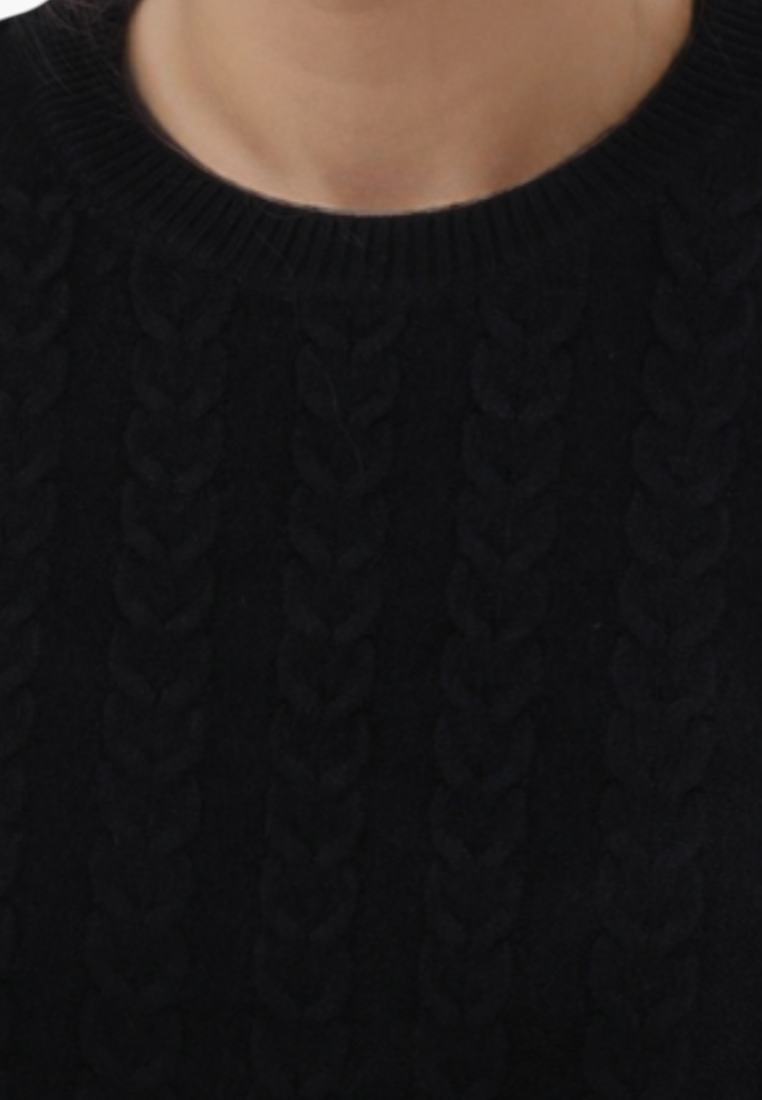 Falio black cable knit sweater with a round neckline made from a soft wool and cashmere blend