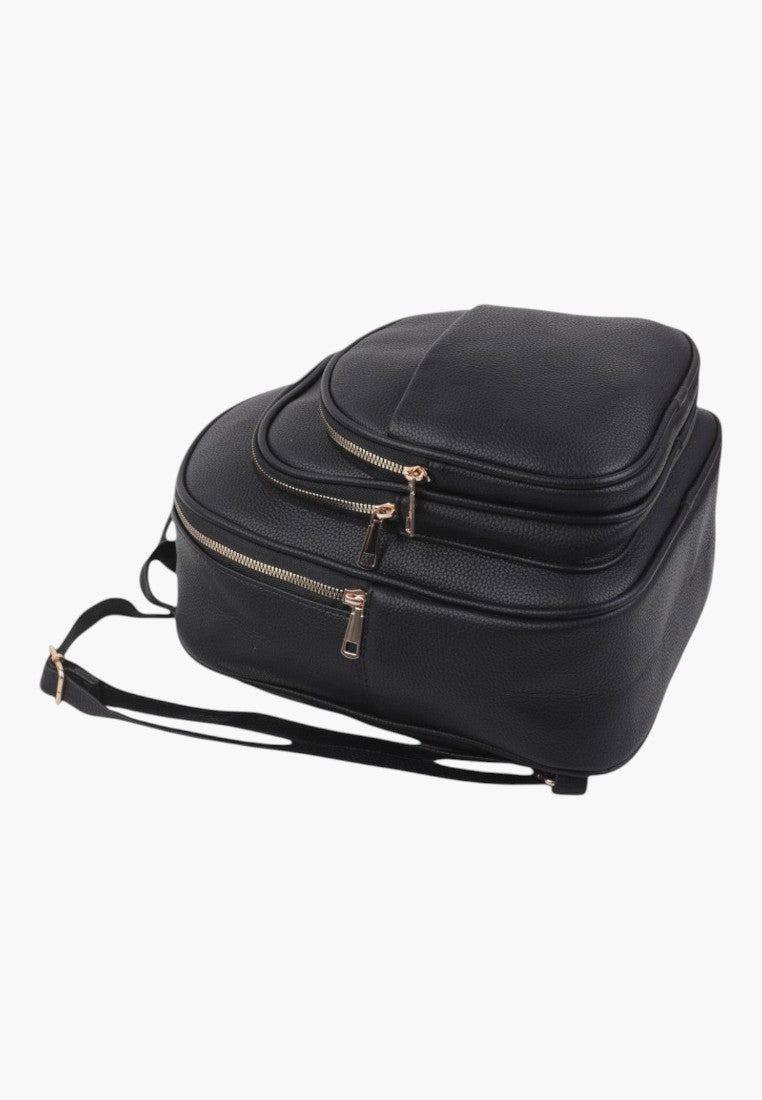 Falio black urban backpack made of eco-leather with multiple zippered compartments and adjustable straps