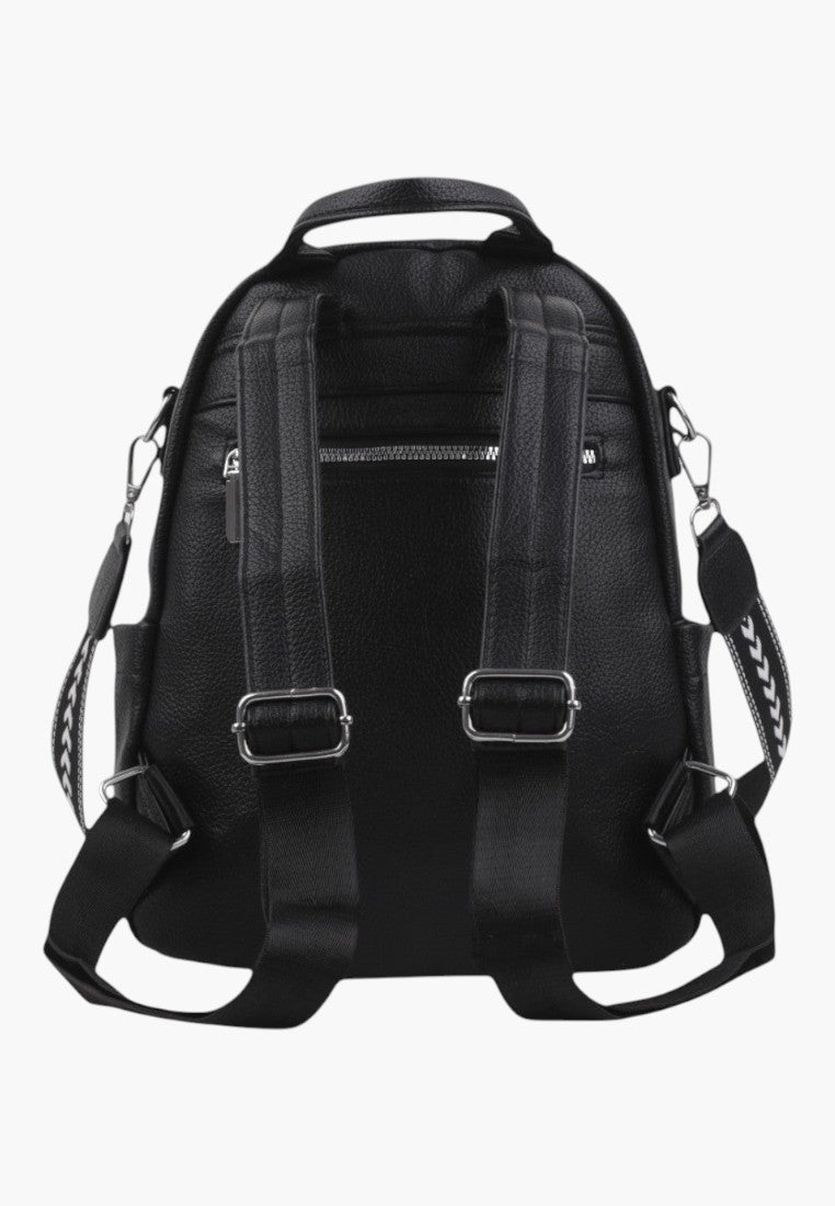 Falio black urban backpack made of eco-leather with adjustable straps and multiple pockets for A4 items