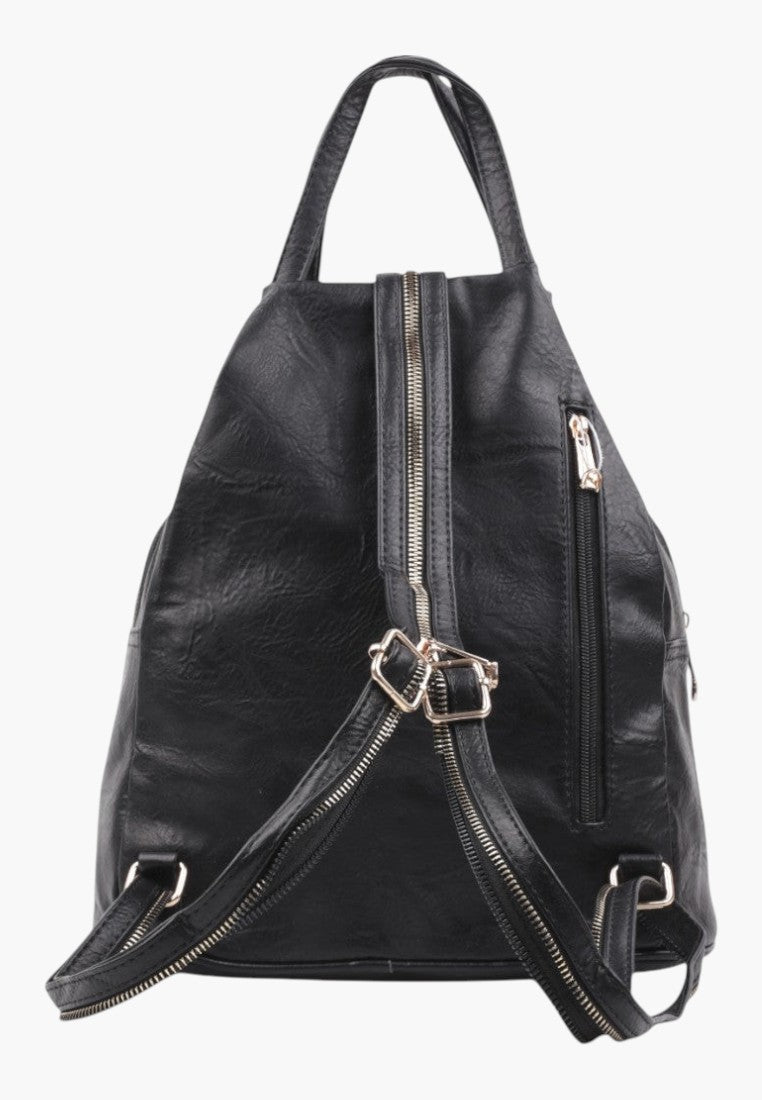 Falio small black urban backpack made of eco-leather with a zippered closure and multiple pockets