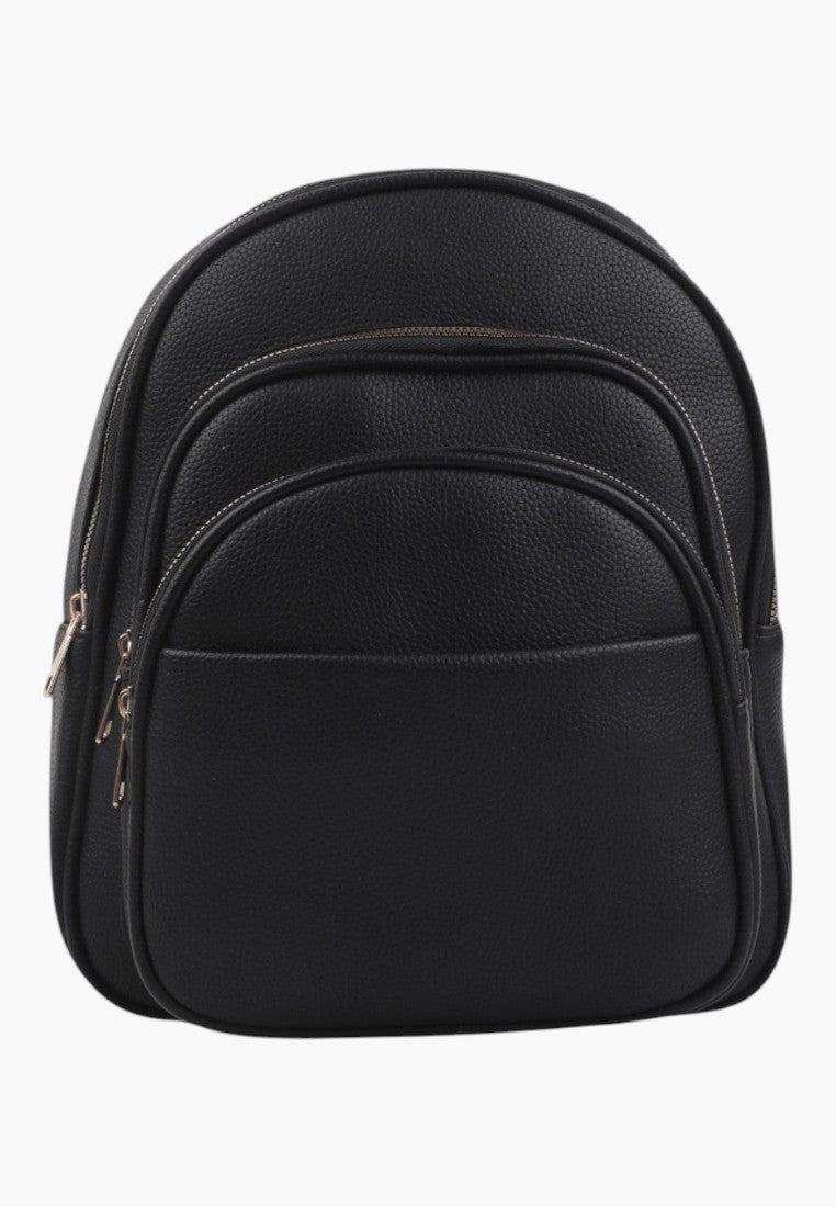 Falio black urban women's backpack made of eco-leather with multiple zippered compartments and a spacious design.